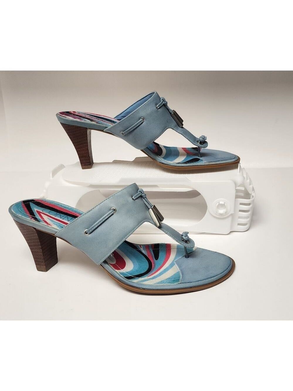 Connie City Lights T-Strap Blue Sandal Heel Shoes Size 8M